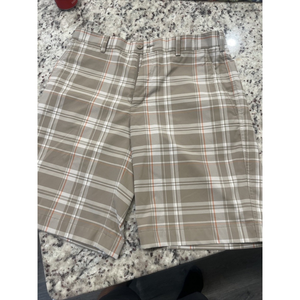 NIKE GOLF Men's Fit Dry Flat Front Golf Shorts SIZE 42 Brown Plaid